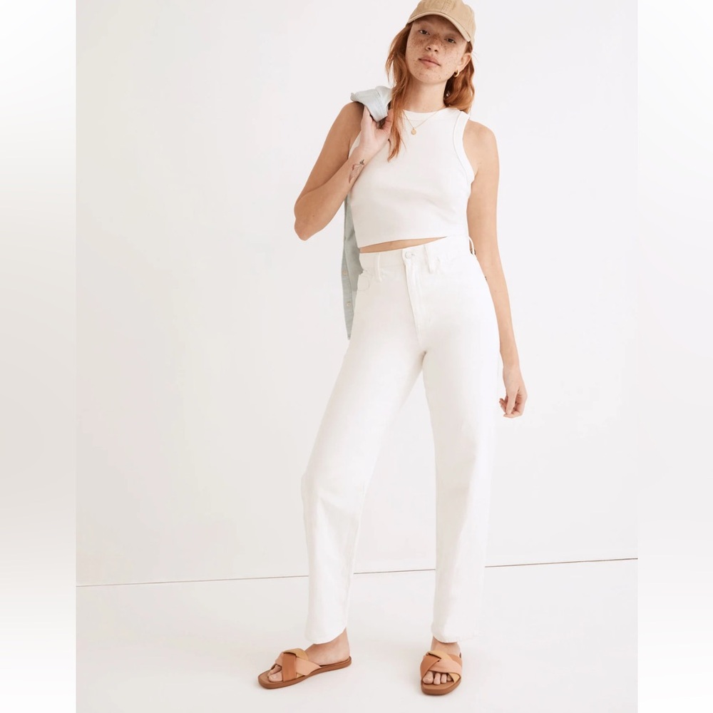 Madewell Convertible Paperbag High Waist Oversized Baggy Dad Jean in Tile White